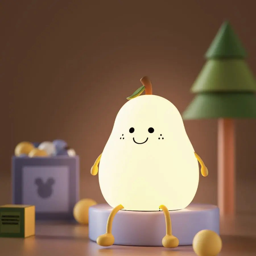 LED Pear Fruit Silicone Night Light 7 Colors Dimming Touch USB Rechargeable Cartoon Bedside Lamp Bedroom Decor Cute Kid Gift